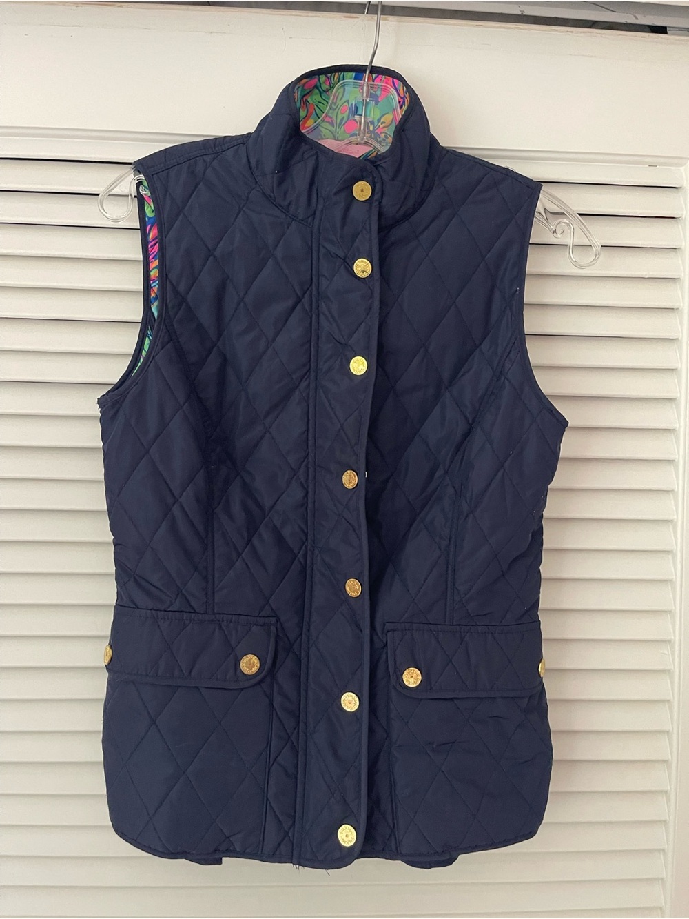 Lilly Pulitzer Navy Quilted Vest with Gold Buttons